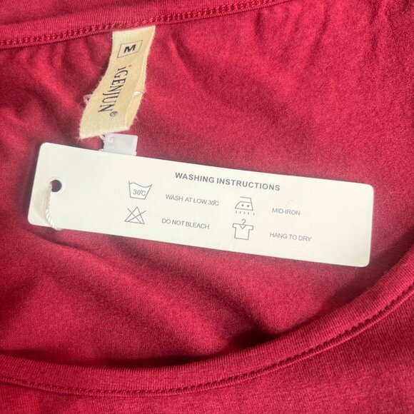 Igenjun Cold Shoulder Shirt Womens Medium Red Casual Red New - Picture 9 of 10